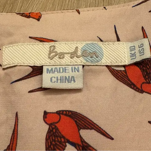 Boden Light Pink Silk Blend Blouse with Bird Pattern Women Size 6