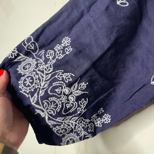 Farm Rio Navy Off the Shoulder Jackie Romper Long Sleeve White Eyelet Shorts XL