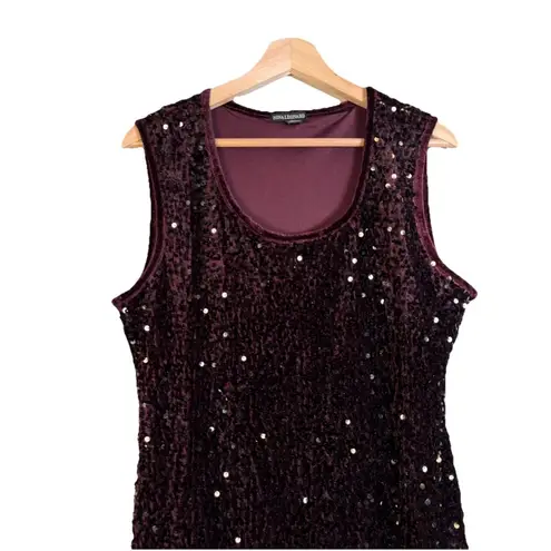 Nina Leonard Velvet Sequin Sheath Dress Burgundy Purple Size L Party Holiday Stretch Date‎