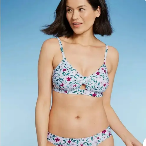 Kona Sol Kol Sol Knot Front Floral Multicolor Women's Bralette Bikini Top D/DD NWOT