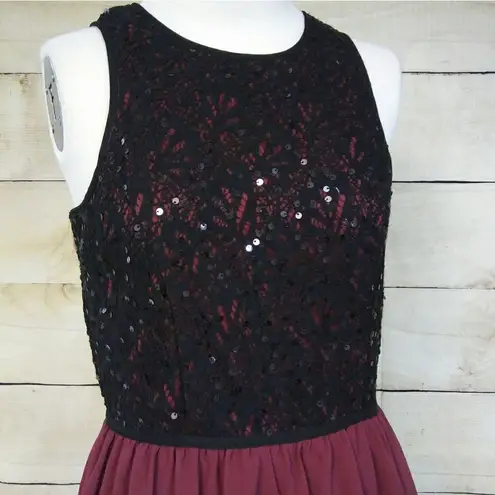 Socialite  Black Maroon Sequins Flare Dress Medium