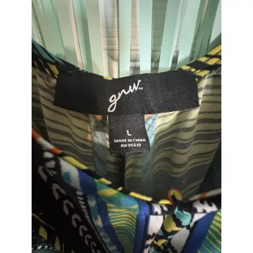 Gnw Aztec Print Tropical Long Dress, Flowy, Stretchy, Poly/Spandex, L Orange Size L