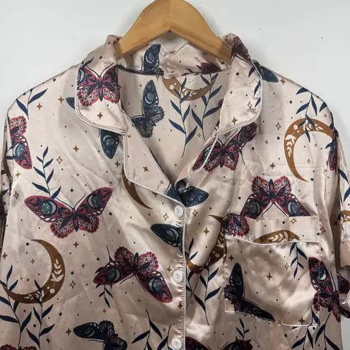 Womens Pajama Set Top and Botton 1XL Plus Size Champaign Butterfly Spring Moon Pink