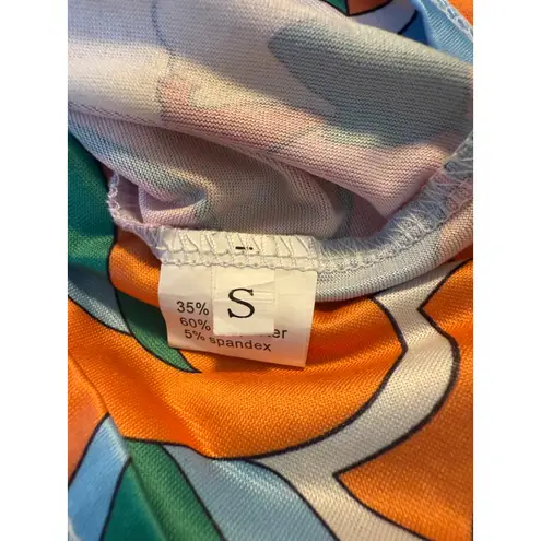 Floral Halter Mini Dress Psychedelic Retro Print Sleeveless Small retro colorful Orange