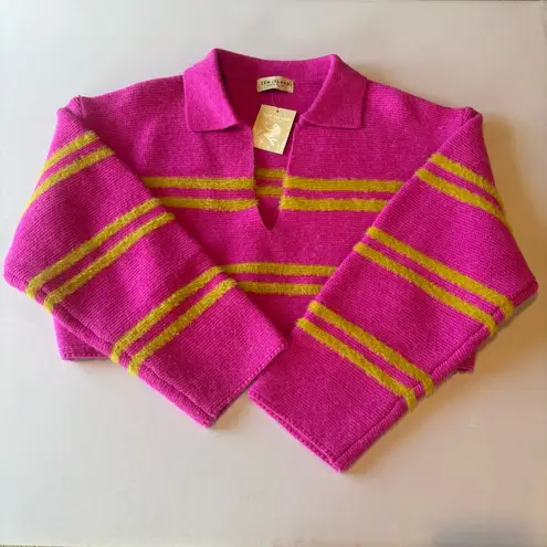 ZEN ISLAND Boutique Women’s Long Sleeve Collared & Striped Crop Sweater NWT Sz M Yellow Size M