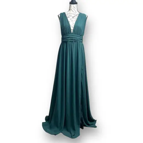 Lulus Heavenly Hues Forest Green Maxi Dress Deep V Pleated Gown Formal Wedding M Size M