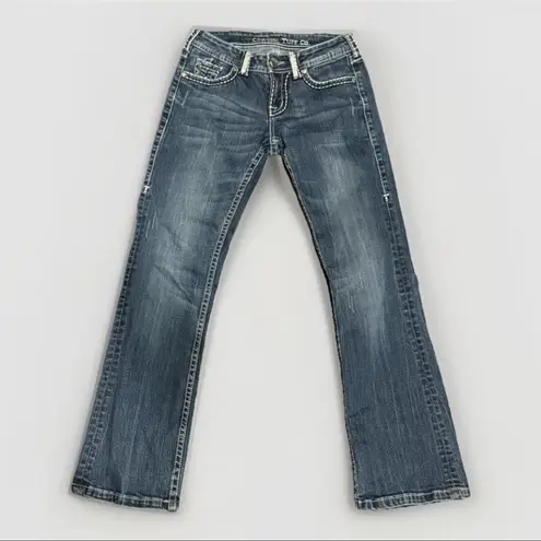 Cowgirl Tuff Low Rise Straight Jeans Size 26 Medium Wash Sequin Detail Western Blue