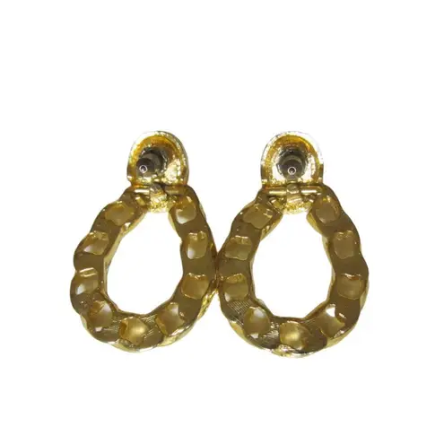 Gold Chain Hoop Statement Earrings Red Cabochon Clip