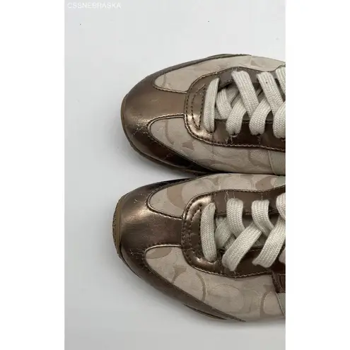 Coach  Brown Kinsley Q986‎ Metallic Signature Stripe Sneaker Women's - Size 6