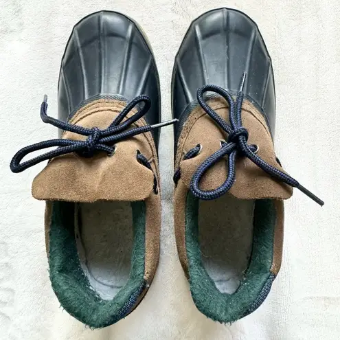 Pacific trail Snow Alberto Gwen Low Duck Rain Shoes Navy Tan Leather Sz 6