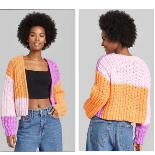 Wild Fable  Chunky Sweater Sherbet Crop Open Cardigan long sleeves open front XL