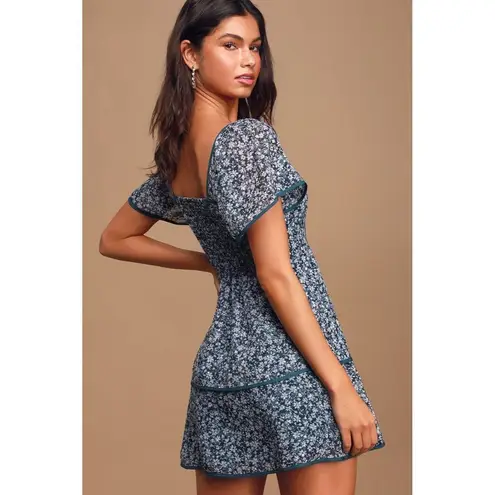 Ali & Jay Country Mart Teal Blue Floral Tiered Mini Dress M