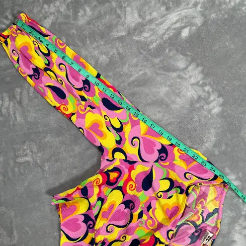 Lucy Yak Pink Hearts Psyc Crop Top 20 Pants XL 70s Groovy Retro Stretch Funky Size undefined