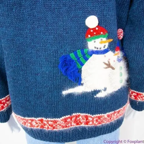 Vintage Croft & Barrow Christmas sweater with 3D snowman cardinal, L Blue Size L