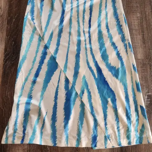 Retrofete Amika Dress in Blue Zebra Size Small Sleeveless Maxi Silk Thigh Slit