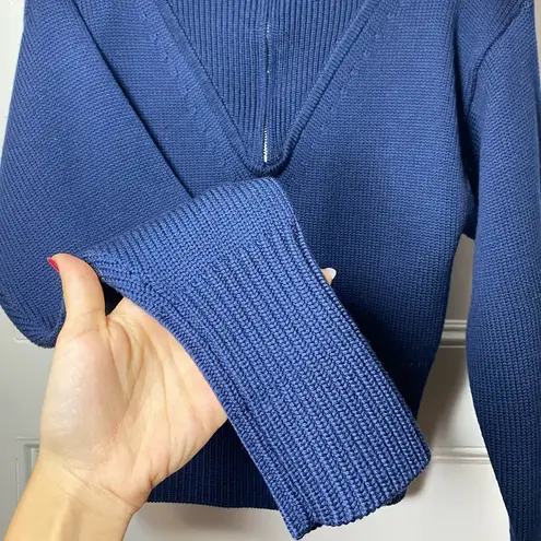 Jil Sander  Navy | Wool Half Zip Knit Sweater in Navy