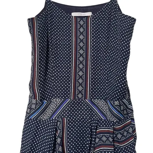 Derek Lam 10 Crosby Silk Slip Dress With Ruffle Skirt Southwest Abstract Print Blue