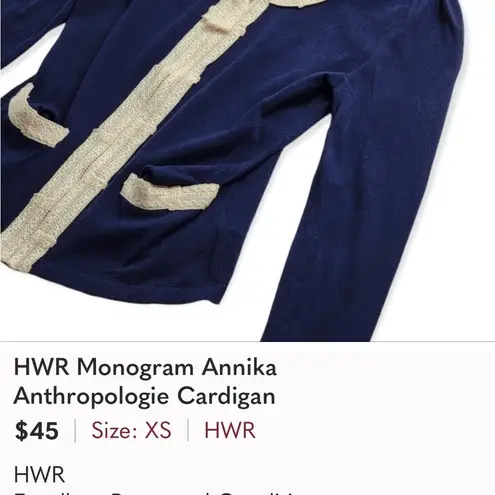 Anthropologie HWR  monogram Annika cardigan