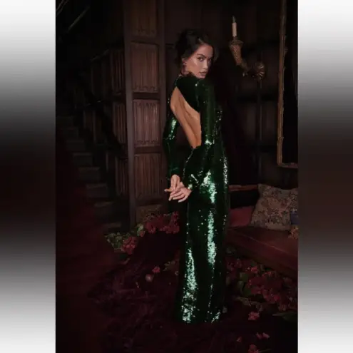 House Of CB  'Belle' Pine Green Sequin Maxi Dress‎ NWOT size S
