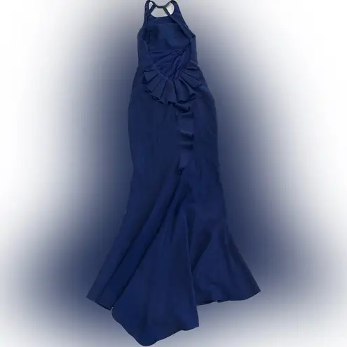 Maria Bianca Nero Ruffle Low Back Mermaid Gown IN NAVY