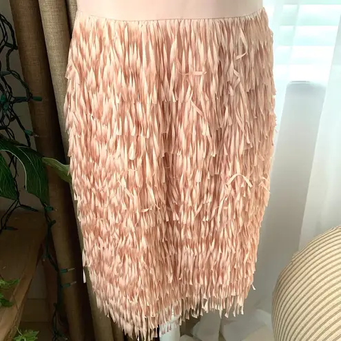 Aidan Mattox V-neck Sleeveless Crepe Fringe Skirt Mini Dress in Blush Pink