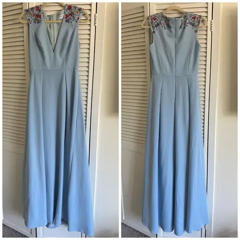 Mac Duggal Beaded Cap Sleeve Gown in Blue