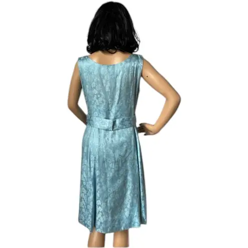Vintage OOAK Jacquard blue sleeveless retro midi dress gemstone belt M Size M