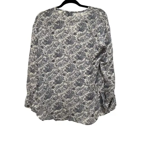 Theory Womens  Printed Sheer Blouse Silk Peasant‎  Long Sleeve Top