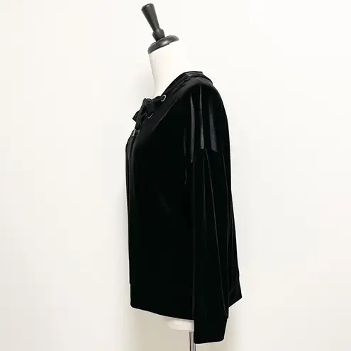 Bobeau Black Velvet Corset Tie V Neck 3/4 Sleeve Top NWT Large Stretch