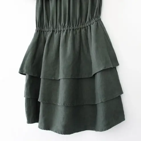 SIR The Label / Revolve Stefi Linen Off Shoulder Ruffle Mini Dress in Dark Olive