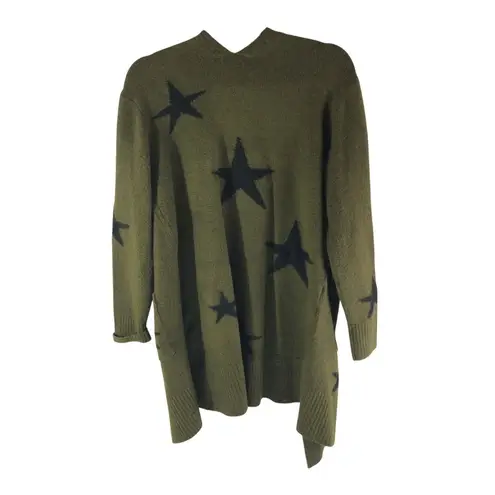 Sweet Romeo Olive Green Star Print Open Front Cardigan Sweater With Pockets L
