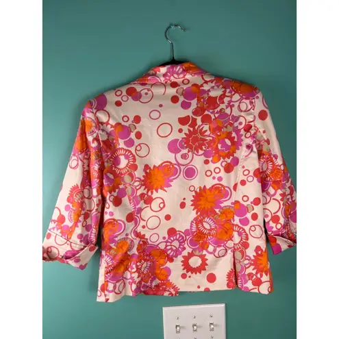 John Paul Richard Women’s Size 6 Stretch Blazer Jacket Pink Orange Floral Mod Retr