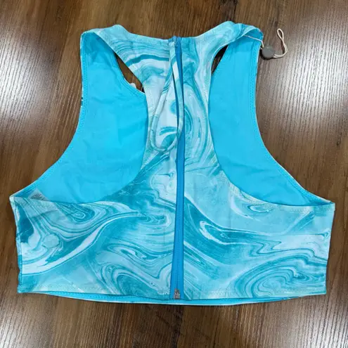 Ganni Bachelor Blue Resort Vacation Bikini Top Back Zip Water Tie-dye EU 40 US 8