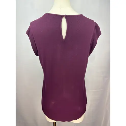 Daniel Rainn Womens Petite Medium Plum Top With Keyhole Back & Pleated Front Des