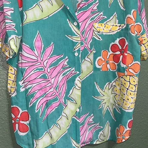 Vintage 80s Hawaiian Tropical Blouse Unisex Size M