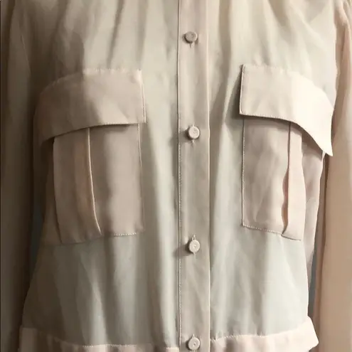 BCBGMAXAZRIA Long sheer n lace button up tunic blouse