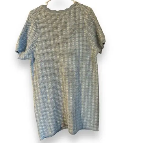 Free Assembly sz XL Womens Blue Cotton Plaid Knit Scalloped‎ Button Dress Preppy