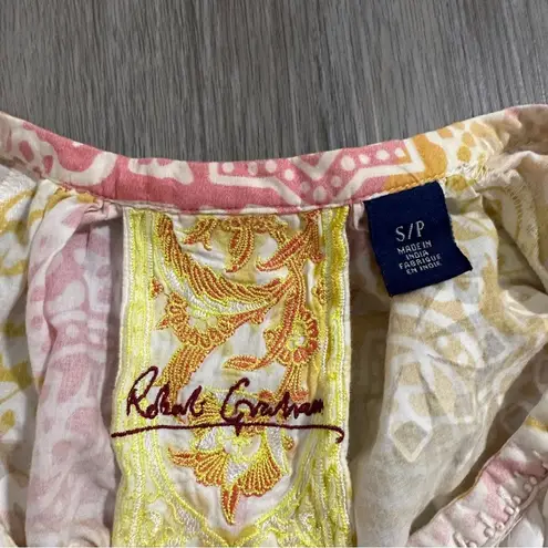 Robert Graham Split Neck Embroidered Textured Print Pink Yellow Ombre Top Size S - Image 5