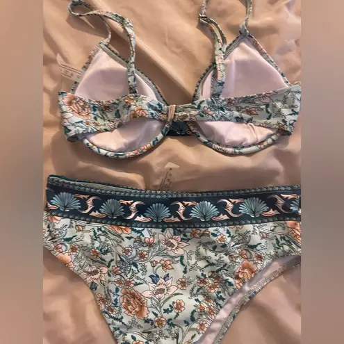 SheIn Two Piece Blue Floral Print High Waist Bikini Size Medium