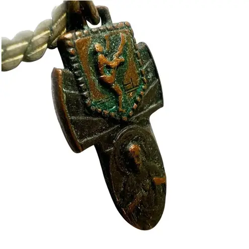 Vintage Religious & Athletic Medal Necklace – Sacred Heart & Torchbearer Pendant