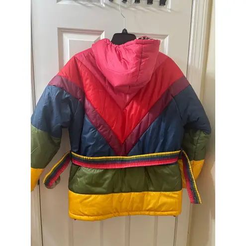 Farm Rio Cerrado Sky Reversible Puffer Jacket Black & White Rainbow Size S
