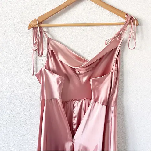 Ladivine Satin Spaghetti Straps Formal Evening Maxi Gown in Dusty Pink Size M