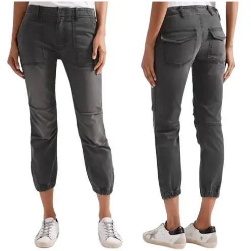 Nili Lotan Cropped French Military Pants Jeans Carbon Grey Cotton Utility SZ 27 Gray