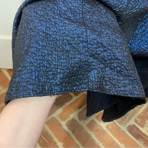 Monique Lhuillier dress blue Odyssey one shoulder metallic gown high low size 16