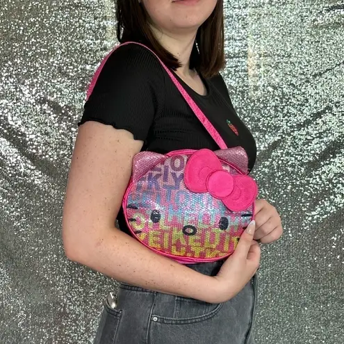 Sanrio Hello Kitty 2012 Pink Sequin Satin Face Bag Purse