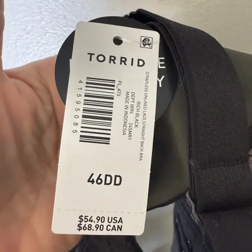Torrid NWT  Strapless Unlined Lace Straight‎ Back Bra Black 46DD