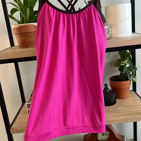 Athleta  Tank Hidden Agenda Built in Sports Bra Pink Berry Brown 257103, XL