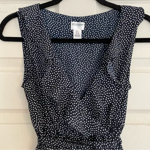 Motherhood Maternity Dress Navy White Polka Dot Chiffon Ruffle V-Neck Tie Size S
