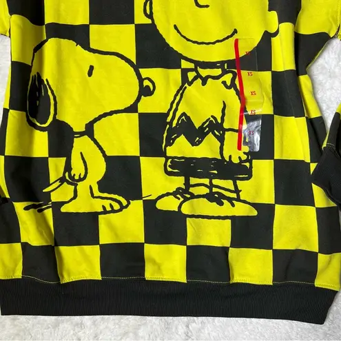 NWT Peanuts Hybrid Black/Yellow Checkered Snoopy and Charlie Brown Sweatshirt Yellow Size XS