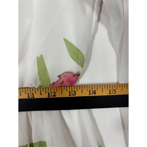 Floral Chiffon Maxi Dress Womens S White w/pink Bridal Romantic Cottagecore Chic